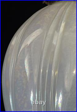 Vintage MCM SWAG Lamp Light White Opalescent Iridescent Glass Shade Pull Chain