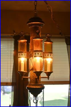 Vintage MCM Spanish Revival Amber Hanging Swag Light