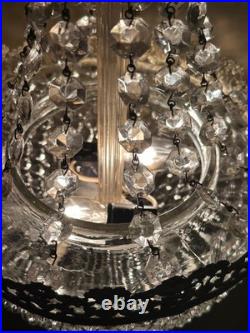 Vintage MCM Swag Lamp-Brass & Cut Crystal Globe/Hanging Strands Cut Glass Prisms