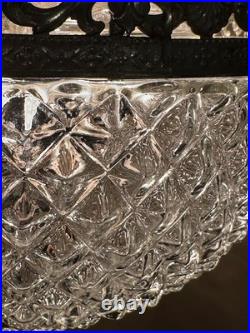 Vintage MCM Swag Lamp-Brass & Cut Crystal Globe/Hanging Strands Cut Glass Prisms