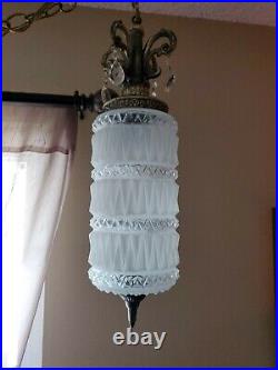 Vintage MCM Swag Lamp Hollywood Regency Pressed Glass Hanging Light Chain Cord