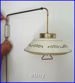 Vintage MCM Tole Wall Lamp Hanging Swag Off White And Brass Mid Century Modern