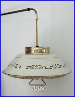 Vintage MCM Tole Wall Lamp Hanging Swag Off White And Brass Mid Century Modern