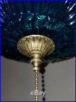 Vintage MCM UFO Turquoise Blue Saphiret Prism Glass Hanging Swag Lamp