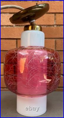 Vintage MCM Virden Pendant Lamp Pink White Glass Mid Century Modern 60s Lighting