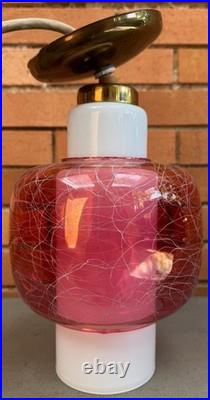 Vintage MCM Virden Pendant Lamp Pink White Glass Mid Century Modern 60s Lighting