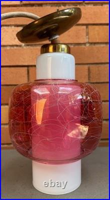 Vintage MCM Virden Pendant Lamp Pink White Glass Mid Century Modern 60s Lighting