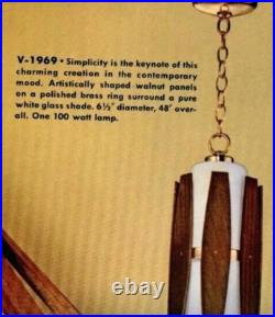 Vintage MCM Virden Walnut Danish Style Hanging Lamp Wood Light Fixture 2pc Swag