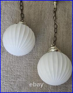 Vintage MCM White Milk Glass Hanging Swag Ceiling Lamp Chandelier Hollywood