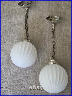 Vintage MCM White Milk Glass Hanging Swag Ceiling Lamp Chandelier Hollywood