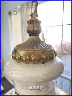 Vintage MCM White and Gold Opalescent Large Swag Lamp