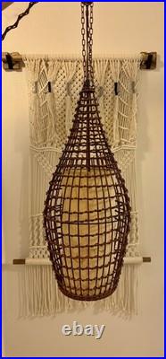 Vintage MCM Wicker Hanging Latern Light Fixture
