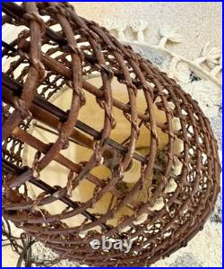 Vintage MCM Wicker Hanging Latern Light Fixture