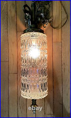 Vintage MCM hollywood regency hanging swag glass ceiling light fixture Lamp