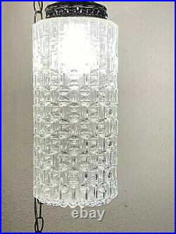 Vintage MCM swag lamp Brutalist clear glass hanging light