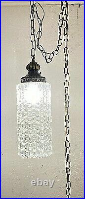 Vintage MCM swag lamp Brutalist clear glass hanging light