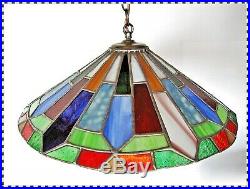 Vintage MID CENTURY Tiffany Style Leaded Glass Large Hanging Swag Lamp Light
