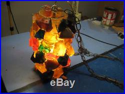 Vintage MID Century Chunky Lucite Resin Lava Rock Candy Hanging Swag Lamp Light