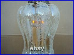 Vintage MID Century Etched Glass Hanging Swag Pull Chain Lamp