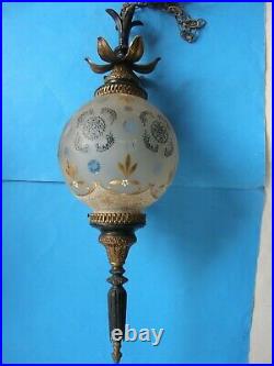 Vintage MID Century Glass Globe Hanging Swag Lamp Handpainted Pineapple Shaped