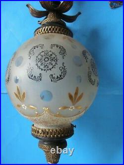 Vintage MID Century Glass Globe Hanging Swag Lamp Handpainted Pineapple Shaped