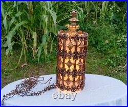Vintage MID Century Gold Hollywood Regency Cylinder Pendant Swag Hanging Lamp