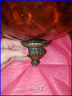 Vintage MID Century Hanging Swag Lamp Amber Dimpled Large Retro Light Rare Cool