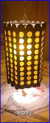 Vintage MID Century Hanging Swag Light Lamp Gold Amber Hollywood Regency Goth