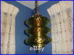 Vintage MID Century Modern Green Glass Hanging Swag Lamp Light Retro 60's