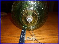 Vintage MID Century Modern Green Glass Hanging Swag Lamp Light Retro 60's