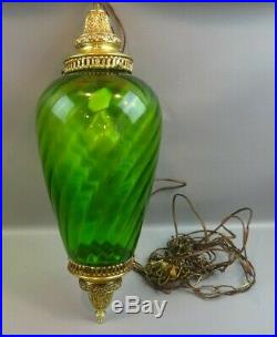 Vintage MID Century Retro Green Glass Hanging Swag Lamp Light