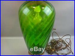 Vintage MID Century Retro Green Glass Hanging Swag Lamp Light