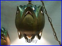 Vintage MID Century Set Of 2 Hanging Ceramic Lamps Bronze Green Blue Unique Rare