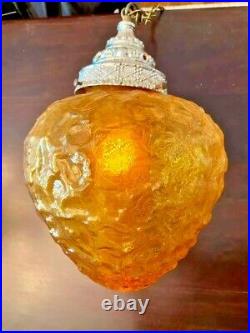 Vintage MID Century Swag Hanging Amber Glass Globe Light Lamp 120 Chain Plug-in