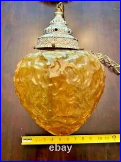 Vintage MID Century Swag Hanging Amber Glass Globe Light Lamp 120 Chain Plug-in