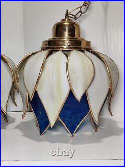 Vintage MID Century Tulip Petal Ceiling Lamps Tiffany Style Slag Glass Beautiful