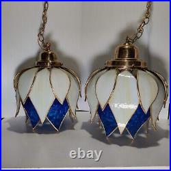 Vintage MID Century Tulip Petal Ceiling Lamps Tiffany Style Slag Glass Beautiful