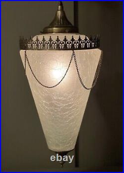 Vintage MOE swag light crackle frosted pendant mcm Hollywood Regency