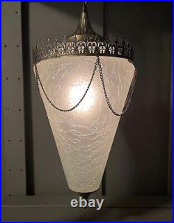 Vintage MOE swag light crackle frosted pendant mcm Hollywood Regency