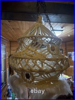 Vintage Macrame Hanging Glass Bubble Lamp MCM 20 Tall