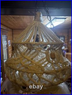 Vintage Macrame Hanging Glass Bubble Lamp MCM 20 Tall