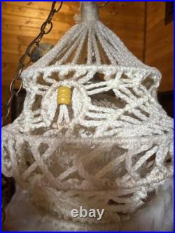 Vintage Macrame Hanging Glass Bubble Lamp MCM 20 Tall