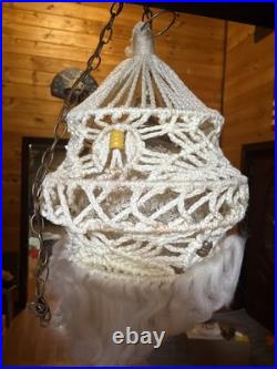 Vintage Macrame Hanging Glass Bubble Lamp MCM 20 Tall