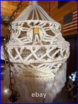 Vintage Macrame Hanging Glass Bubble Lamp MCM 20 Tall