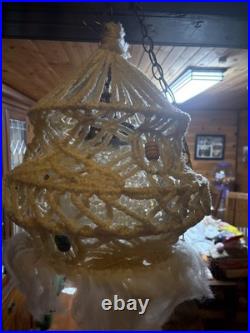 Vintage Macrame Hanging Glass Bubble Lamp MCM 20 Tall
