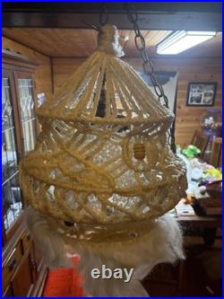 Vintage Macrame Hanging Glass Bubble Lamp MCM 20 Tall