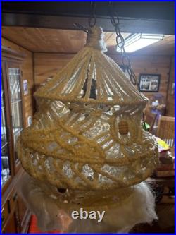 Vintage Macrame Hanging Glass Bubble Lamp MCM 20 Tall