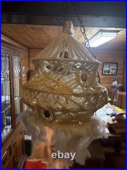 Vintage Macrame Hanging Glass Bubble Lamp MCM 20 Tall