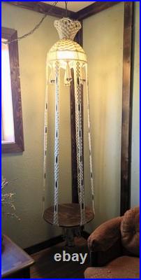 Vintage Macrame Retro Swag Lamp 80 Long With Bottom 19 Diameter Wooden Table