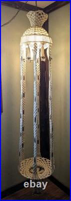 Vintage Macrame Retro Swag Lamp 80 Long With Bottom 19 Diameter Wooden Table